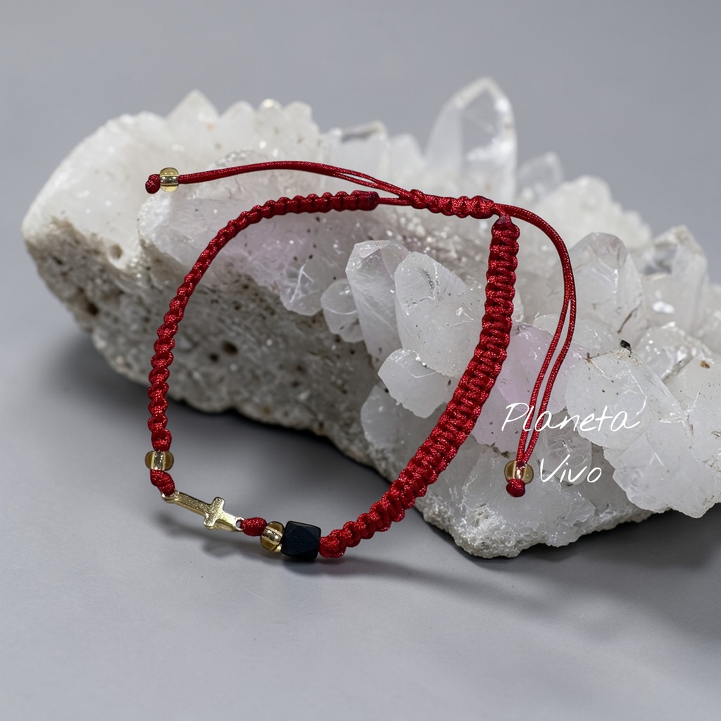 PULSERA AZABACHE CRUZ MACRAME