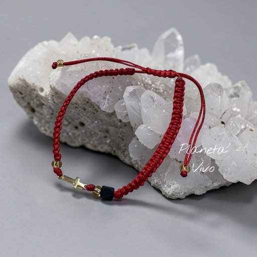 [CROSS003] PULSERA AZABACHE CRUZ MACRAME